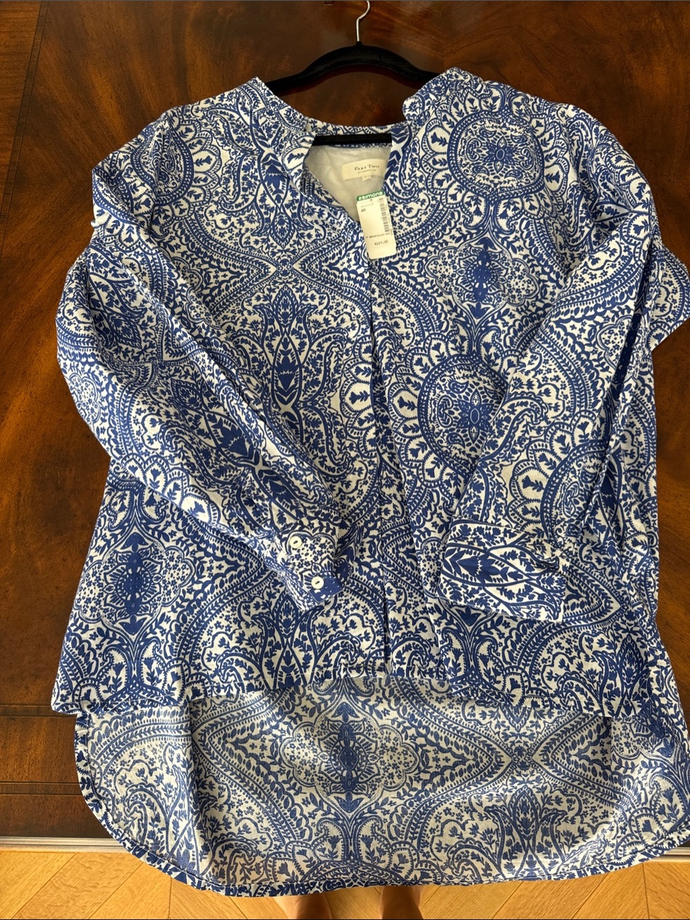 Women’s Blue and White Paisley Button-Down Shirt
